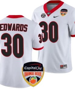 Daijun Edwards Jersey #30 Georgia Bulldogs Orange Bowl Patch 2023 College Football White