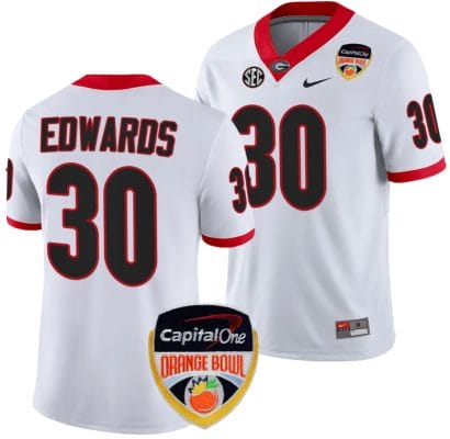 Daijun Edwards Jersey #30 Georgia Bulldogs Orange Bowl Patch 2023 College Football White