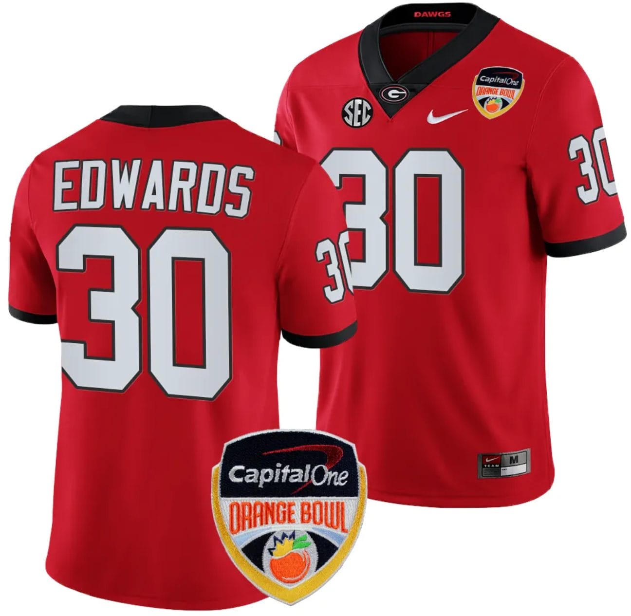 Daijun Edwards Jersey #30 Georgia Bulldogs Orange Bowl Patch 2023 College Football Red