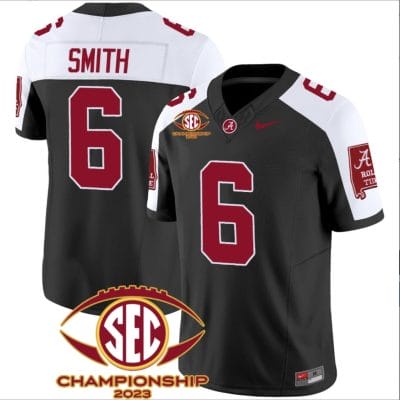 DeVonta Smith Jersey #6 Alabama Crimson SEC Championship 2023 Patch Vapor Limited Football Black Alternate