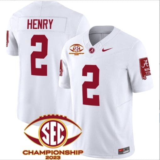 Derrick Henry Jersey #2 Alabama Crimson SEC Championship 2023 Patch Vapor Limited Football White