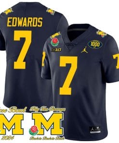 Donovan Edwards Jersey #7 Michigan Wolverines 1000 Wins Rose Bowl Big Ten Champs Patch Navy