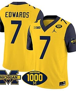 Donovan Edwards Jersey #7 Michigan Wolverines 1000 Wins Patch Vapor College Football Navy Sleeves