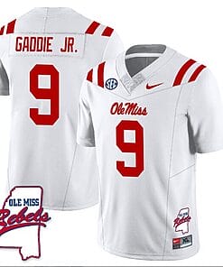 DeShawn Gaddie Jr Jersey #9 Ole Miss Rebels Football Ole Map All Stitched White