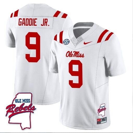 DeShawn Gaddie Jr Jersey #9 Ole Miss Rebels Football Ole Map All Stitched White