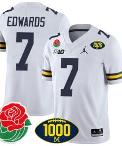 Donovan Edwards Jersey #7 Michigan Wolverines 1000 Wins & Rose Bowl Patch Special White