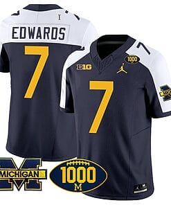 Donovan Edwards Jersey #7 Michigan Wolverines 1000 Wins Patch Vapor College Football Navy Alternate