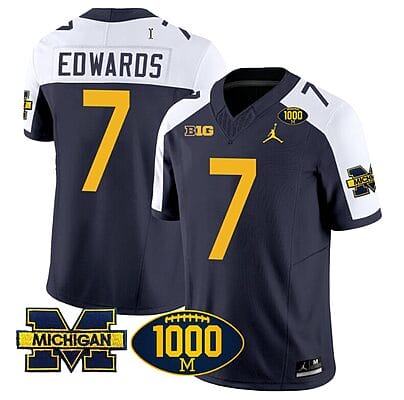 Donovan Edwards Jersey #7 Michigan Wolverines 1000 Wins Patch Vapor College Football Navy Alternate