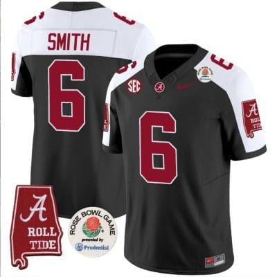 DeVonta Smith Jersey #6 Alabama Crimson Rose Bowl Patch Football Black Alternate