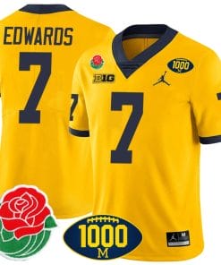 Donovan Edwards Jersey #7 Michigan Wolverines 1000 Wins & Rose Bowl Patch Special Yellow