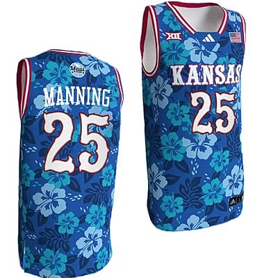 Danny Manning Jersey #25 Kansas Jayhawks Bill Self Game College Basketball Blue Maui Strong