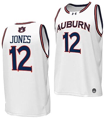 Denver Jones Jersey #12 Auburn Tigers Replica College Basketball 2023-24 White