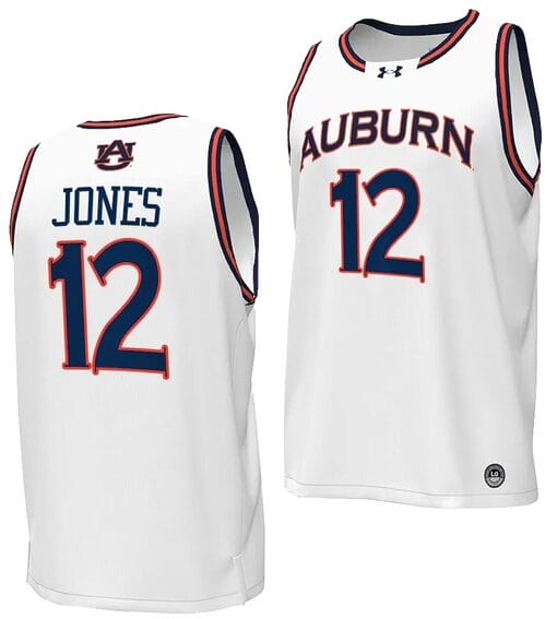 Denver Jones Jersey #12 Auburn Tigers Replica College Basketball 2023-24 White