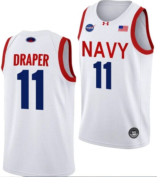 Donovan Draper Jersey #11 Navy Midshipmen NASA-Themed Basketball uniform 2023-24 White