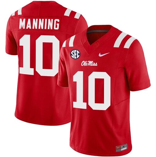 Eli Manning Jersey #10 Ole Miss Rebels Football Vapor Limited All Stitched Red