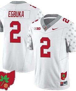 Emeka Egbuka Jersey #2 Ohio State Buckeyes Football Stitched Ohio Map Patch White Special Style 2