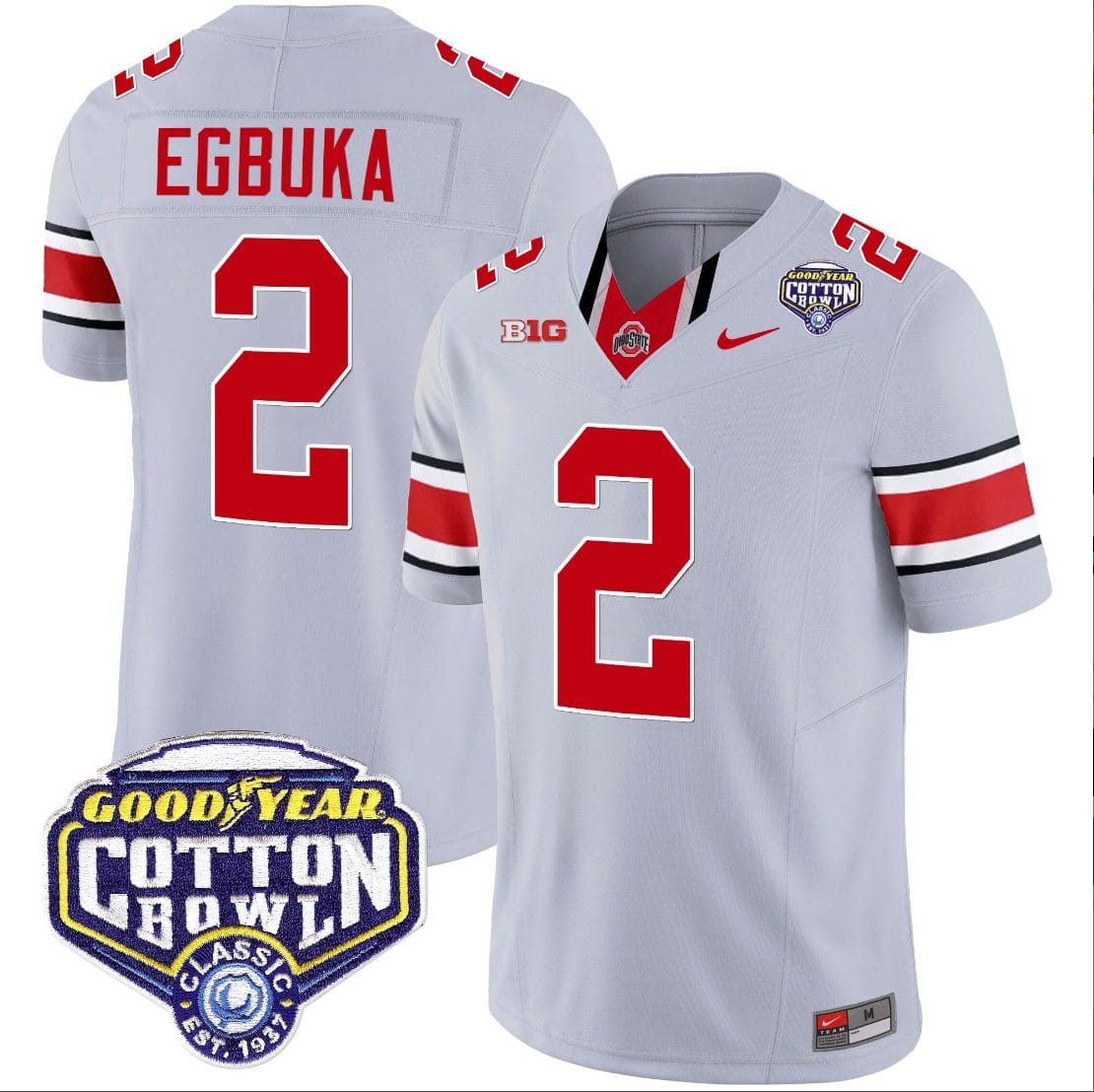 Emeka Egbuka Jersey #2 Ohio State Buckeyes Cotton Bowl Patch Vapor Football Gray
