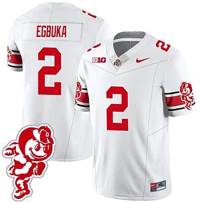 Emeka Egbuka Jersey #2 Ohio State Buckeyes Football 2023 Stitched Brutus Buckeye Patch White