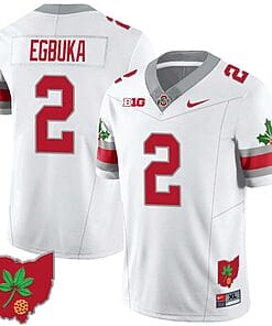 Emeka Egbuka Jersey #2 Ohio State Buckeyes Football Stitched Ohio Map Patch White Style 2