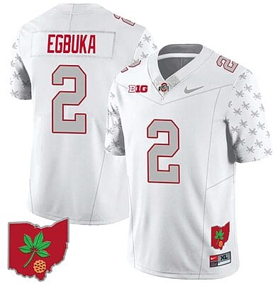 Emeka Egbuka Jersey #2 Ohio State Buckeyes Football Stitched Ohio Map Patch White Special