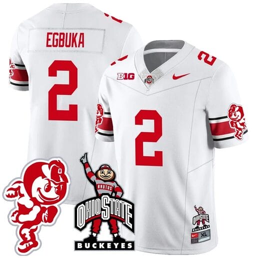 Emeka Egbuka Jersey #2 Ohio State Buckeyes Football Stitched Brutus Buckeye Patch White