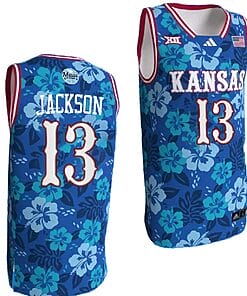 Elmarko Jackson Jersey #13 Kansas Jayhawks Bill Self Game College Basketball Blue Maui Strong