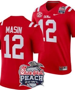 Fraser Masin Jersey #12 Ole Miss Rebels Peach Bowl Patch 2024 College Football Red