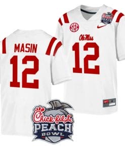 Fraser Masin Jersey #12 Ole Miss Rebels Peach Bowl Patch 2024 College Football White