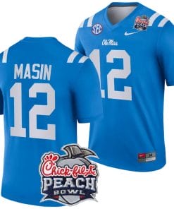 Fraser Masin Jersey #12 Ole Miss Rebels Peach Bowl Patch 2024 College Football Blue