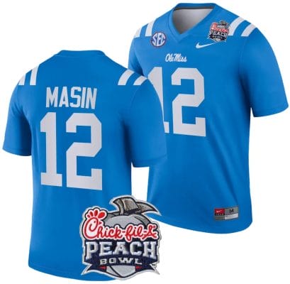 Fraser Masin Jersey #12 Ole Miss Rebels Peach Bowl Patch 2024 College Football Blue