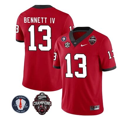 Georgia Bulldogs Stetson Bennett Jersey #13 - Back To Back National Champions College Football Red