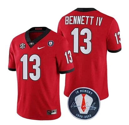 Georgia Bulldogs Stetson Bennett Jersey #13 Honoring Vince Dooley Patch – All Stitched Red