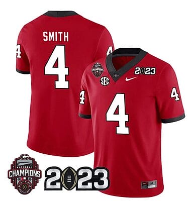 Georgia Bulldogs Nolan Smith Jersey #4 CFP National Champions Patch 2023 – All Stitched Red