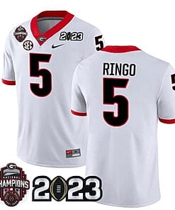 Georgia Bulldogs Kelee Ringo Jersey #5 CFP National Champions Patch 2023 – All Stitched White