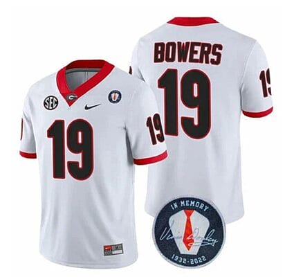 Georgia Bulldogs Brock Bowers Jersey #19 Honoring Vince Dooley Patch All Stitched White