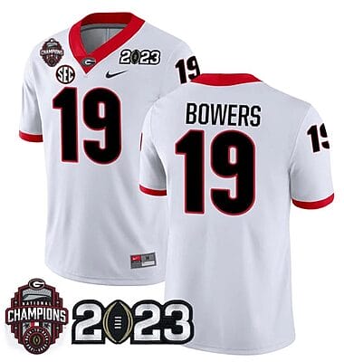 Georgia Bulldogs Brock Bowers Jersey #19 CFP National Champions Patch 2023 – All Stitched White
