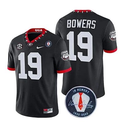 Georgia Bulldogs Brock Bowers Jersey #19 Honoring Vince Dooley Patch – All Stitched Black