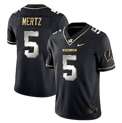 Graham Mertz Jersey #5 Wisconsin Badgers Gold Vapor College Football Black Limited
