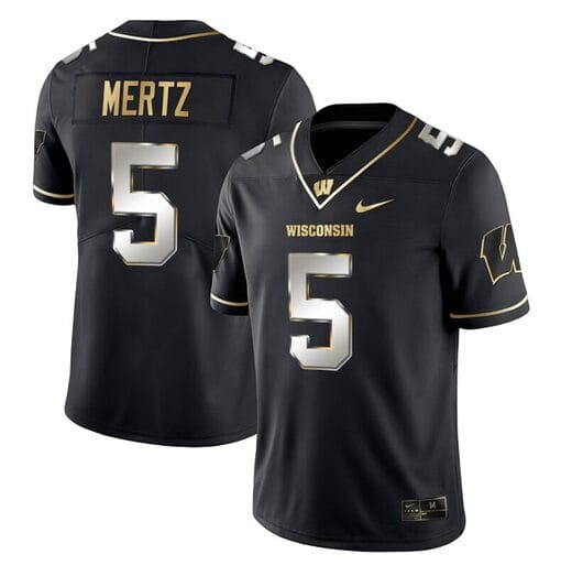 Graham Mertz Jersey #5 Wisconsin Badgers Gold Vapor College Football Black Limited