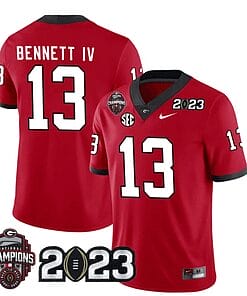 Georgia Bulldogs Stetson Bennett Jersey #13 CFP National Champions Patch 2023 – All Stitched Red