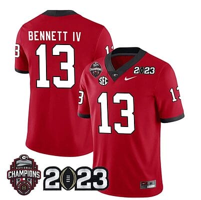Georgia Bulldogs Stetson Bennett Jersey #13 CFP National Champions Patch 2023 – All Stitched Red