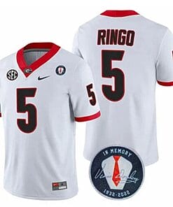 Georgia Bulldogs Kelee Ringo Jersey #5 Honoring Vince Dooley Patch – All Stitched White