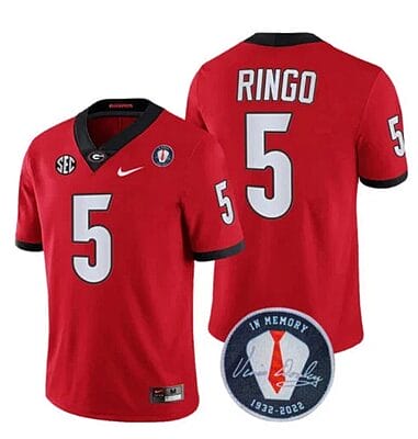 Georgia Bulldogs Kelee Ringo Jersey #5 Honoring Vince Dooley Patch – All Stitched Red