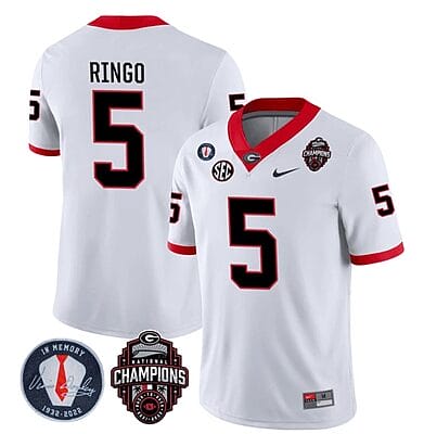 Georgia Bulldogs Kelee Ringo Jersey #5 - Back To Back National Champions College Football White