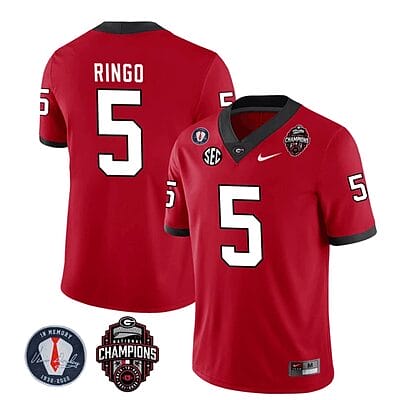 Georgia Bulldogs Kelee Ringo Jersey #5 - Back To Back National Champions College Football Red