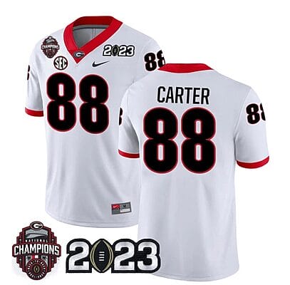 Georgia Bulldogs Jalen Carter Jersey #88 CFP National Champions Patch 2023 – All Stitched White