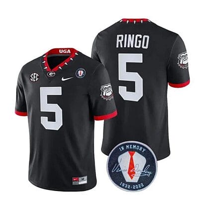 Georgia Bulldogs Kelee Ringo Jersey #5 Honoring Vince Dooley Patch – All Stitched Black
