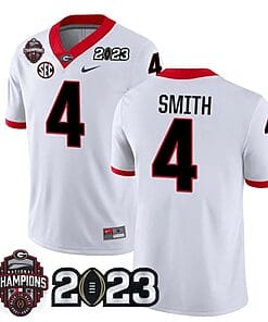 Georgia Bulldogs Nolan Smith Jersey #4 CFP National Champions Patch 2023 – All Stitched White