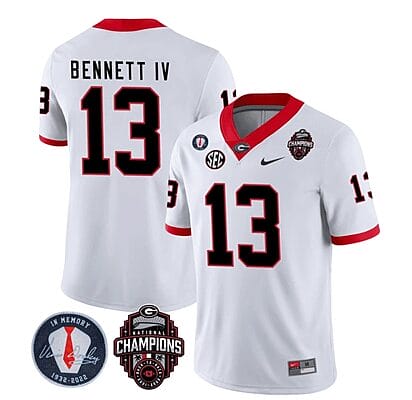 Georgia Bulldogs Stetson Bennett Jersey #13 - Back To Back National Champions College Football White