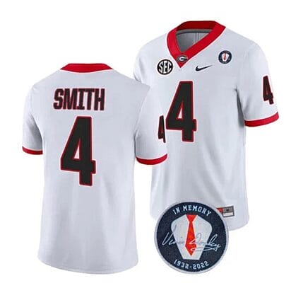 Georgia Bulldogs Nolan Smith Jersey #4 Honoring Vince Dooley Patch – All Stitched White